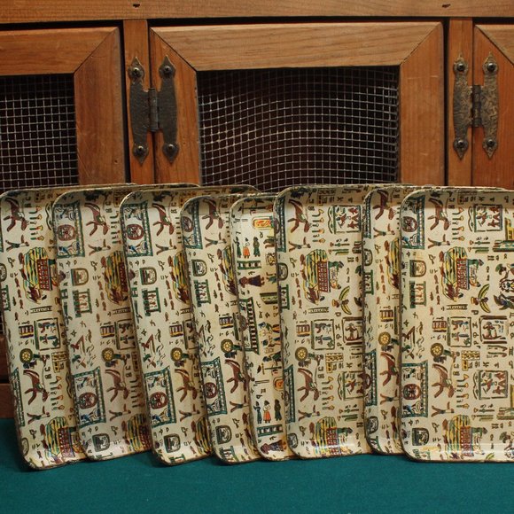 Alfred E Knobler Aztec Southwest Serving Cocktail Tip Trays - Picture 1 of 9